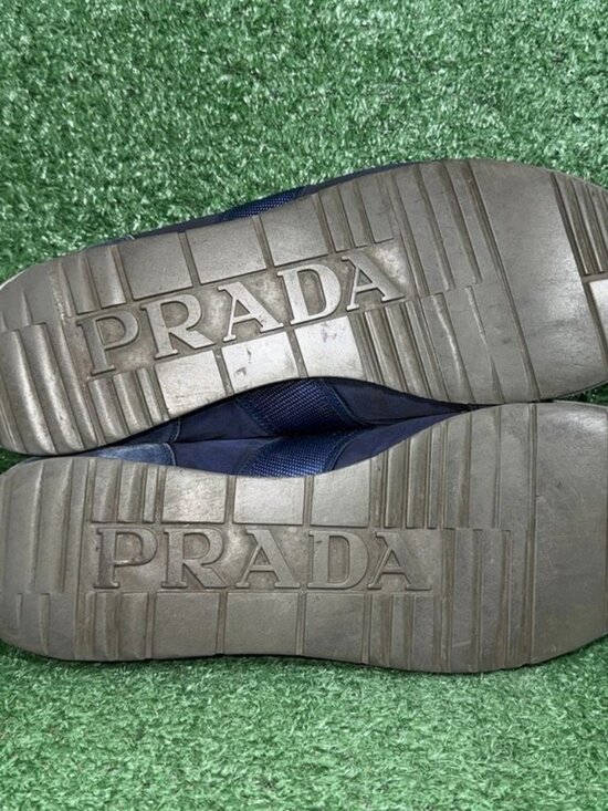 PRADA Mens Size 13 US Suede Leather Nylon Shoes Navy Red Stripe Luxury Sneakers main image 14